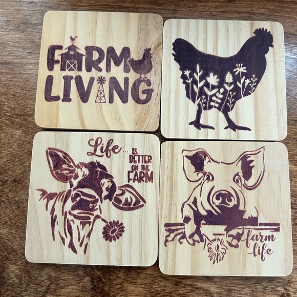 Other - Handcrafted Farm Living Wooden Coasters Set with holder